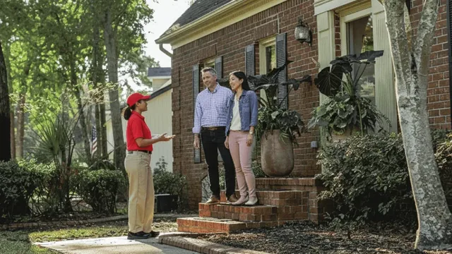 Local pest control technicians standing together outside a Hampton Roads home.