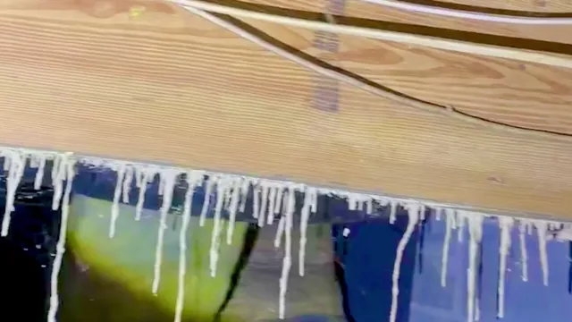 Dense termite mud tubes and visible damage on wood framing during an inspection in Great Neck, Virginia Beach.
