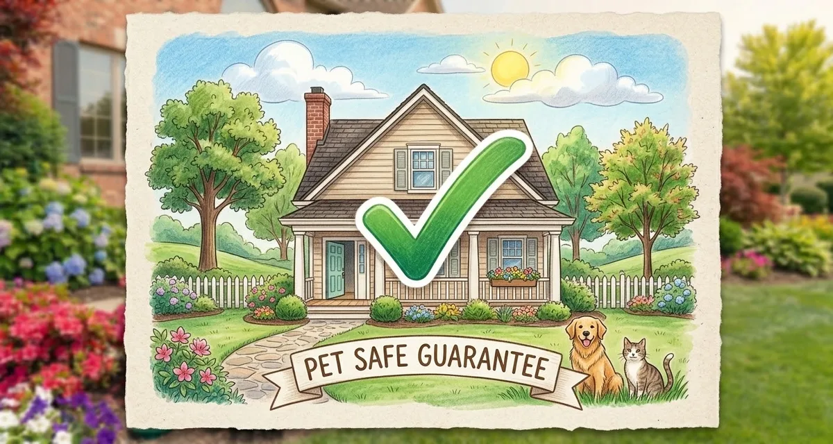 A diagram of a home with pet safe guarantee written across it