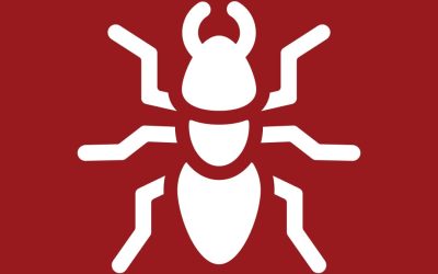 Stylized white ant icon on red background
